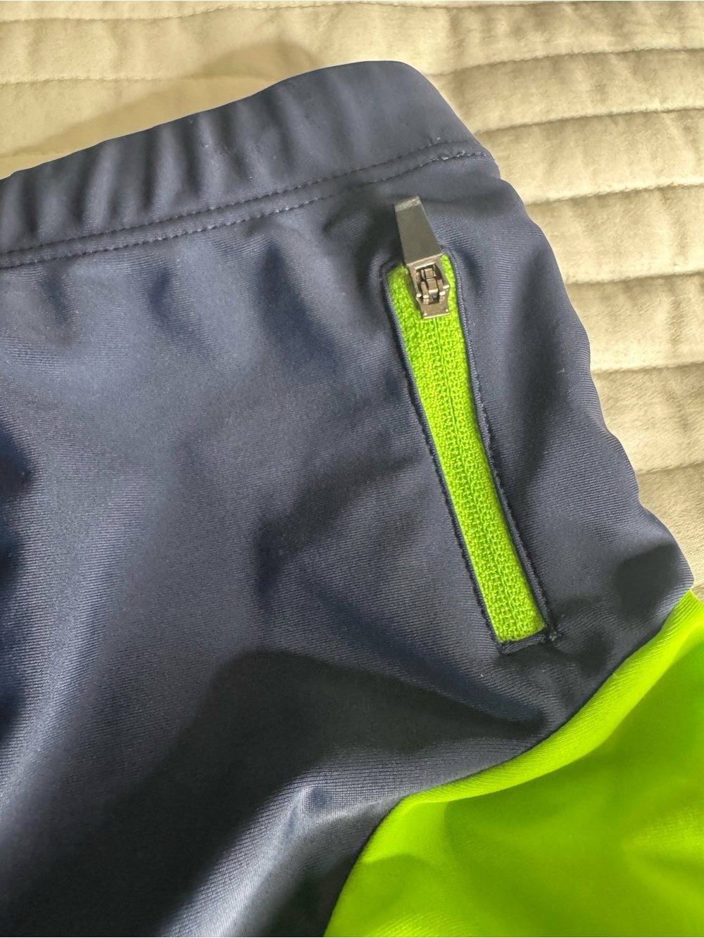 Men's Navy and Neon Green Swim Trunks - Picture 4 of 5